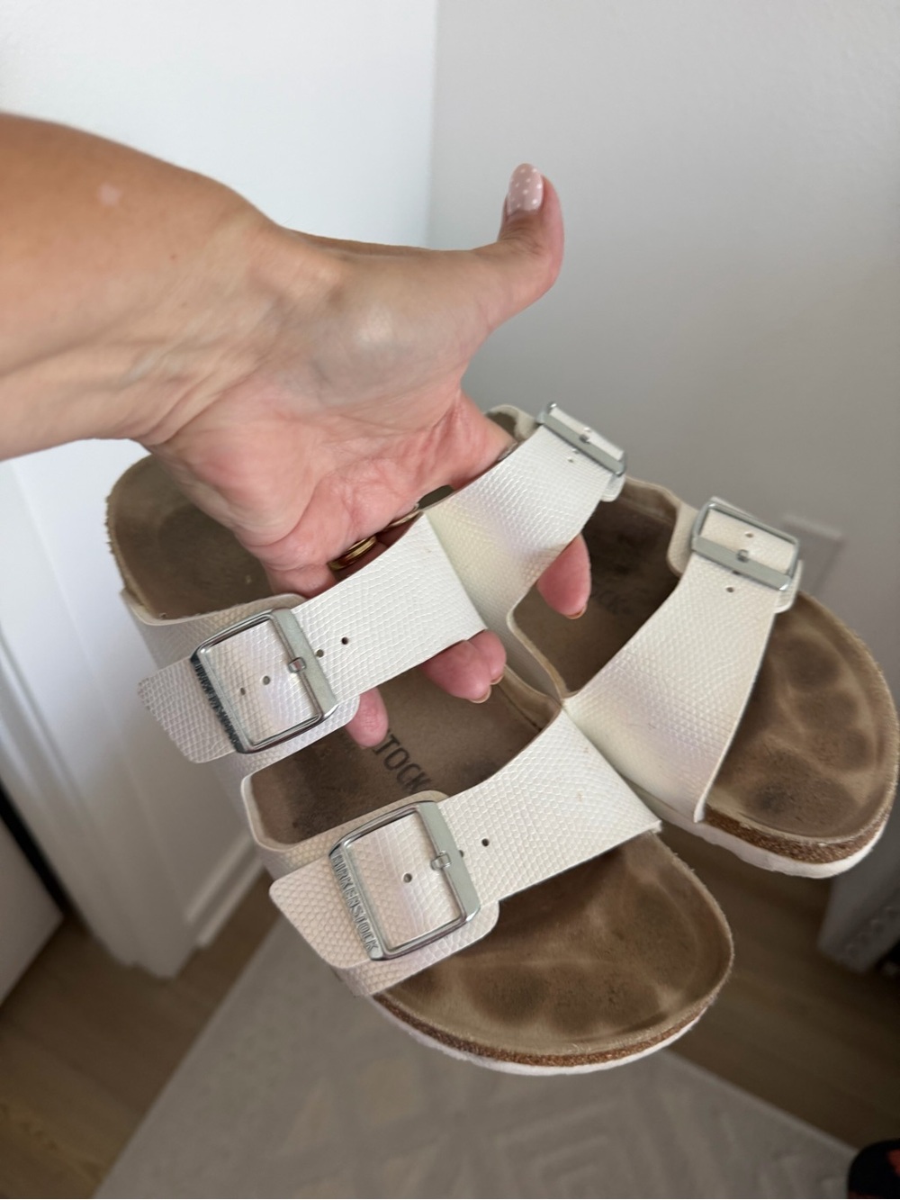 Birkenstock White Textured Double-Buckle Slide Sandals